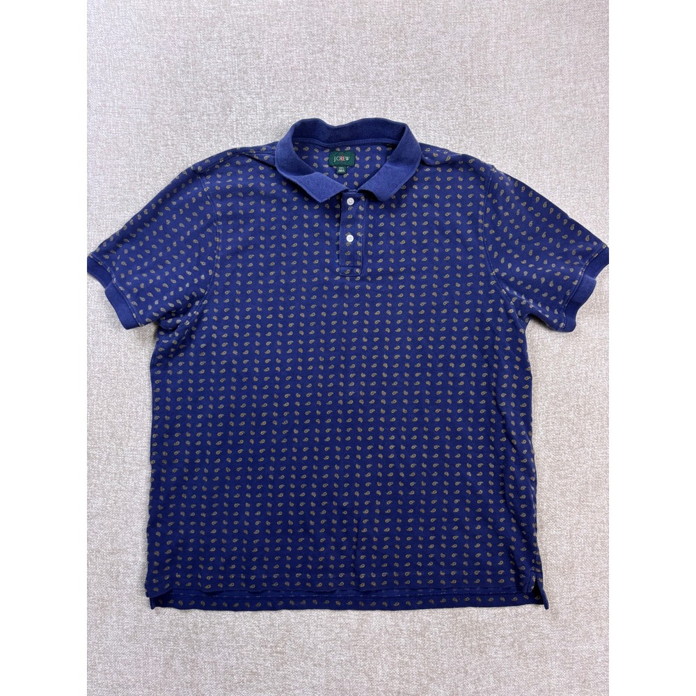 J.Crew Mens XXL Navy Blue Paisley Print Cotton Pique Short Sleeve Polo Shirt